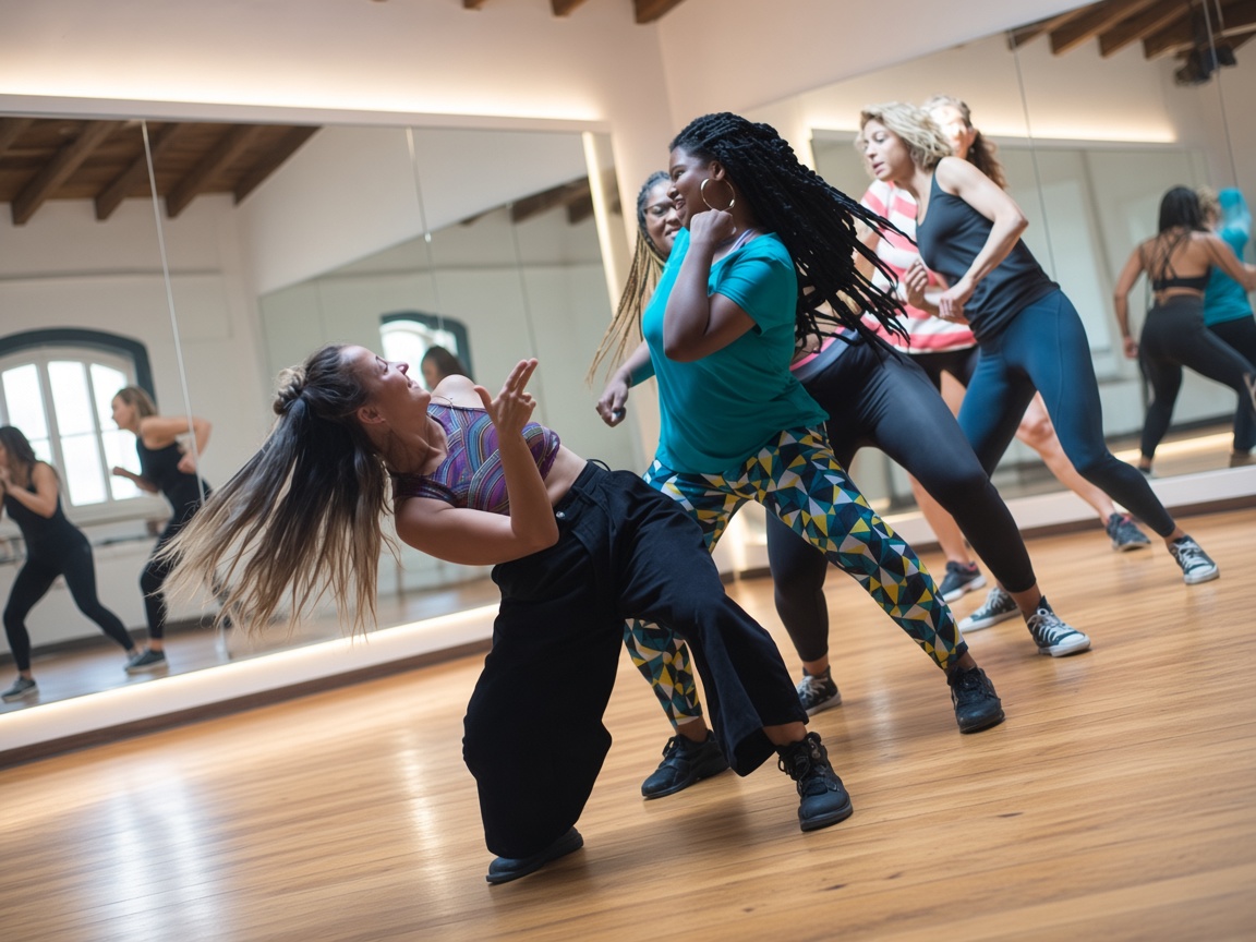 Grupo de mujeres bailando en un estudio